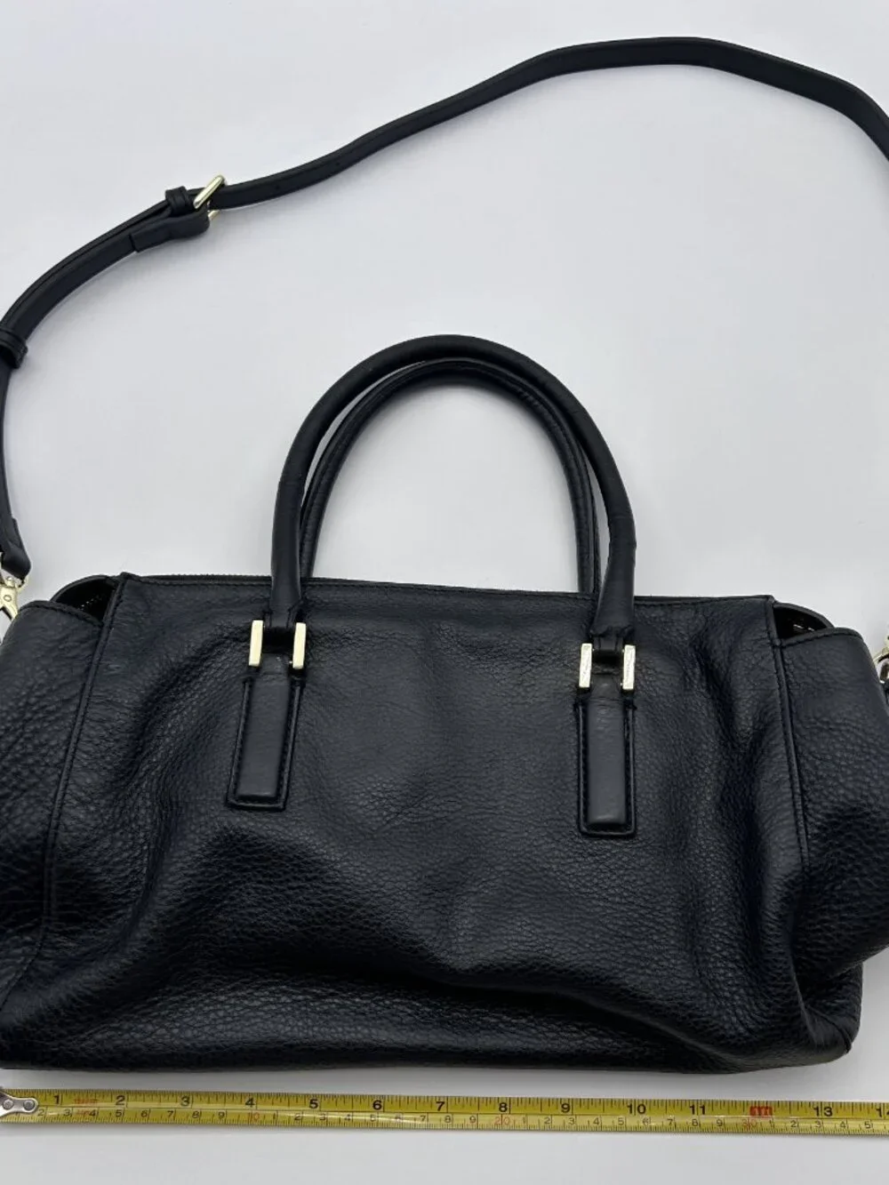 Tory Burch Black Pebbled Leather Satchel Crossbody Bag Gold Hardware